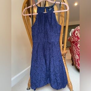 B Darlin navy blue lace halter neck mini dress
